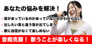 あなたの悩みを解決！音があっているのかあっていないのかわからない。出したい音と違う音が出てしまう。歌に自信がなくて楽しめない。音痴克服！歌うことが楽しくなる！